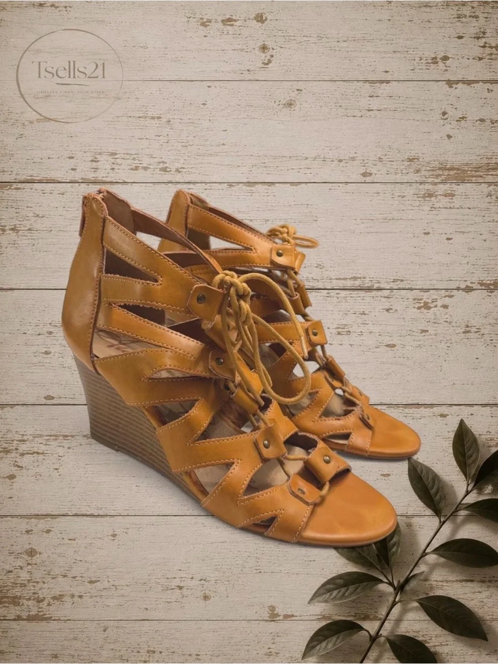 American Rag Tan Lace-Up Wedge Sandals - Size 8
